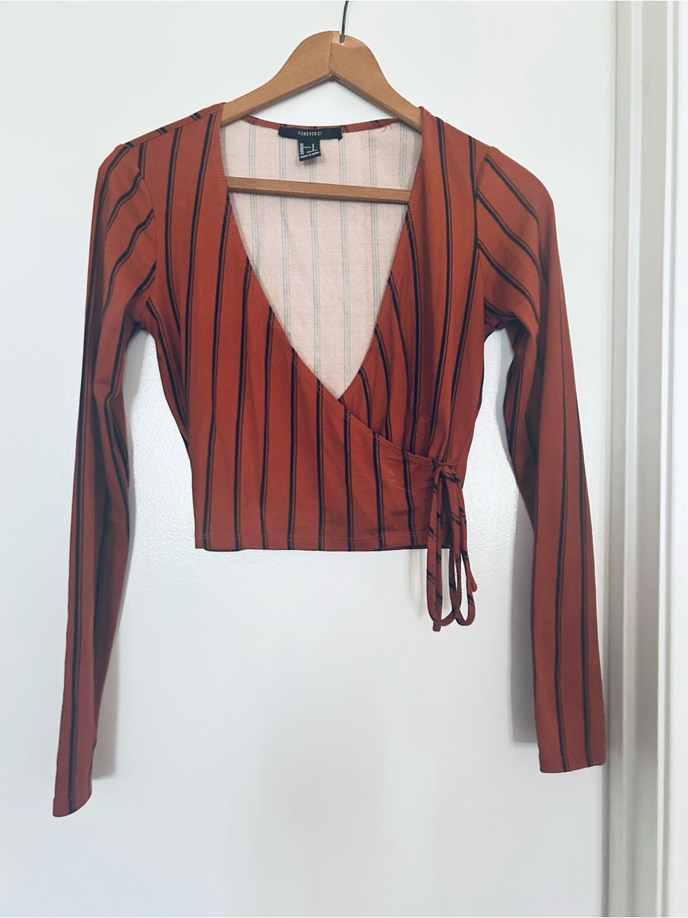 Forever 21 Rust and Black Striped Wrap Crop Top